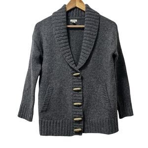 LL Bean Womens Classic Ragg Lambs Wool Shawl Cardigan Size XS Gray Heritage